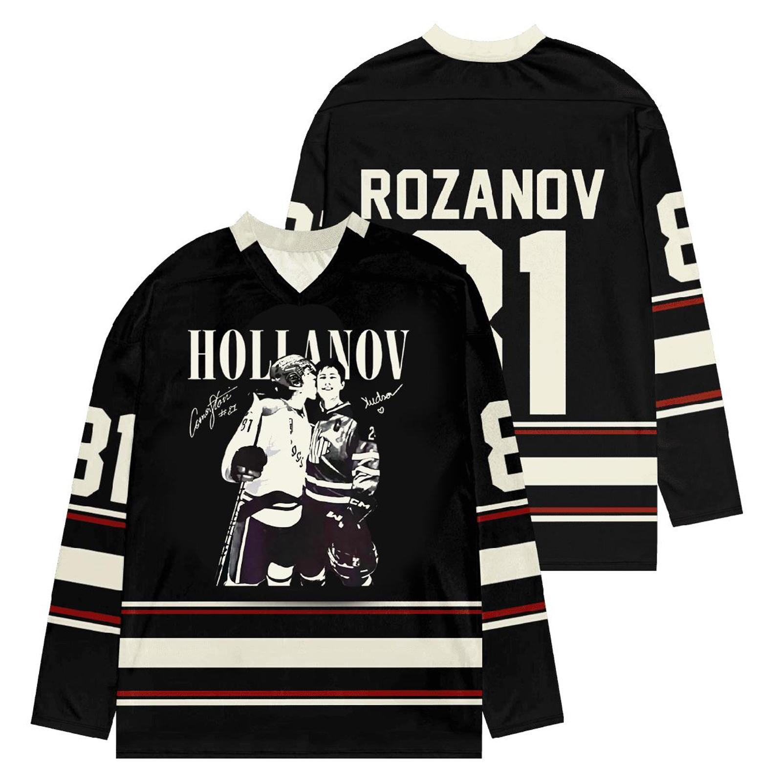 

Long Sleeve Hockey Style Pullover Shirt with Number 81 and Graphic Print Crew Neck Unisex Casual Top for Sports and Leisure чёрный