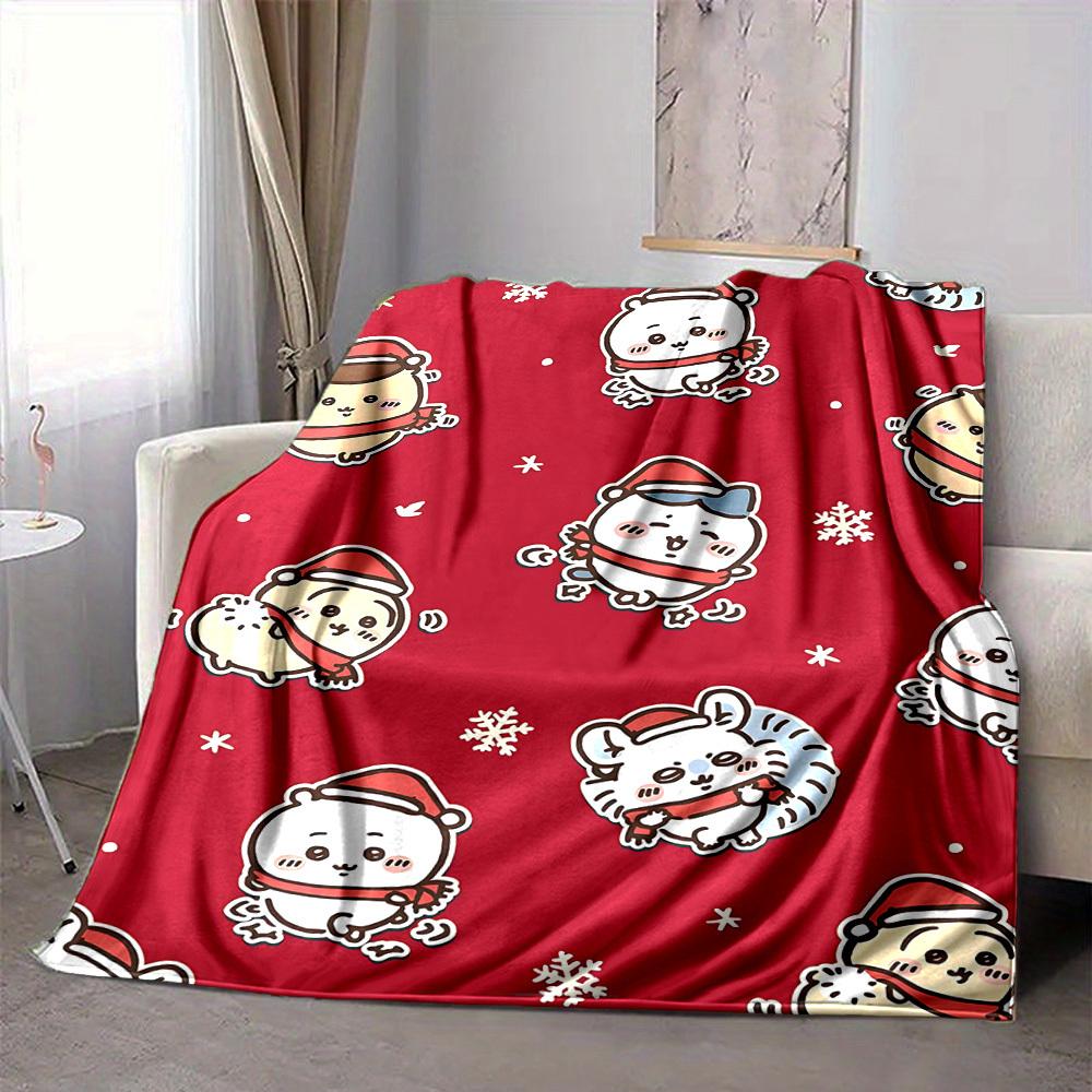 1pc Chiikawa Cozy Print Blanket Lightweight Warm Flannel Throw Blanket For Sofa, Bed, Living Room