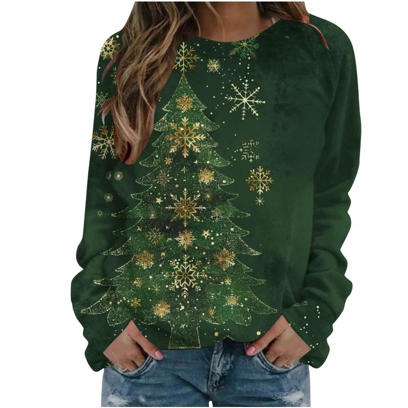Christmas Tree Pattern Sweatshirt3D Print Women's Long Sleeve Round Neck Hoodie Fashion Casual Xmas Pullover Women's Streetwear
