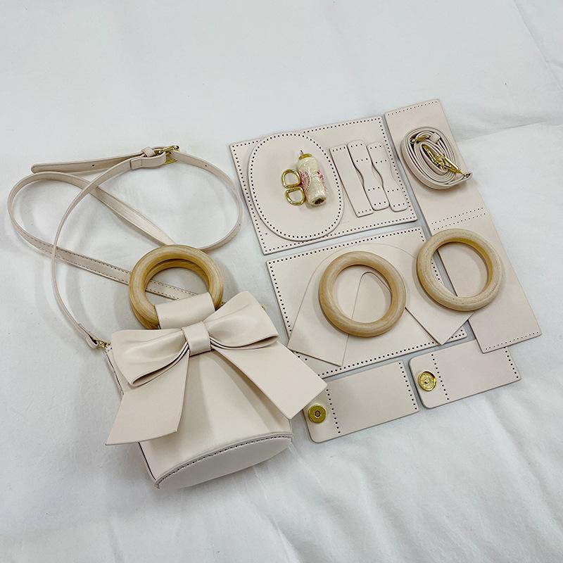 DIY Leather Bucket Bag Making Kit Cute Bowknot Handbag Sewing Materials for Women Handmade Crossbody Shoulder Bags Accessories