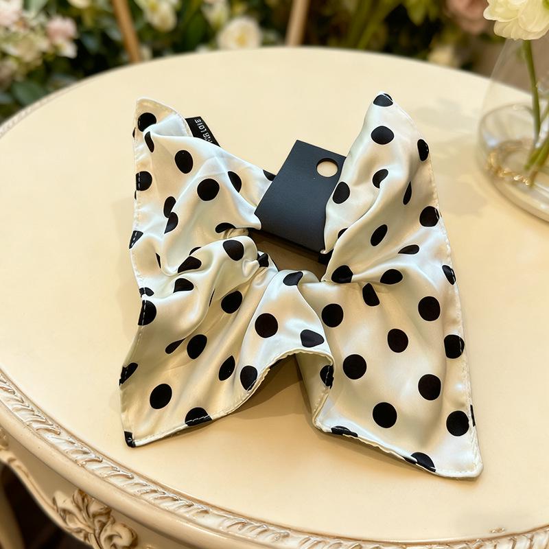 Korean Chic White Polka Dot Scrunchie Scarf for Women
