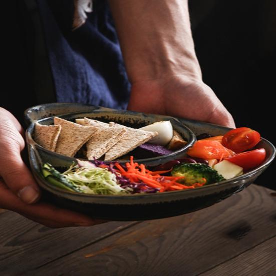 Soup And Sandwich Bowl Ceramic Baking Pan with Handles Divided Compartment Dish for Pasta Salad Fruit Breakfast Lunch Dinner Snacks