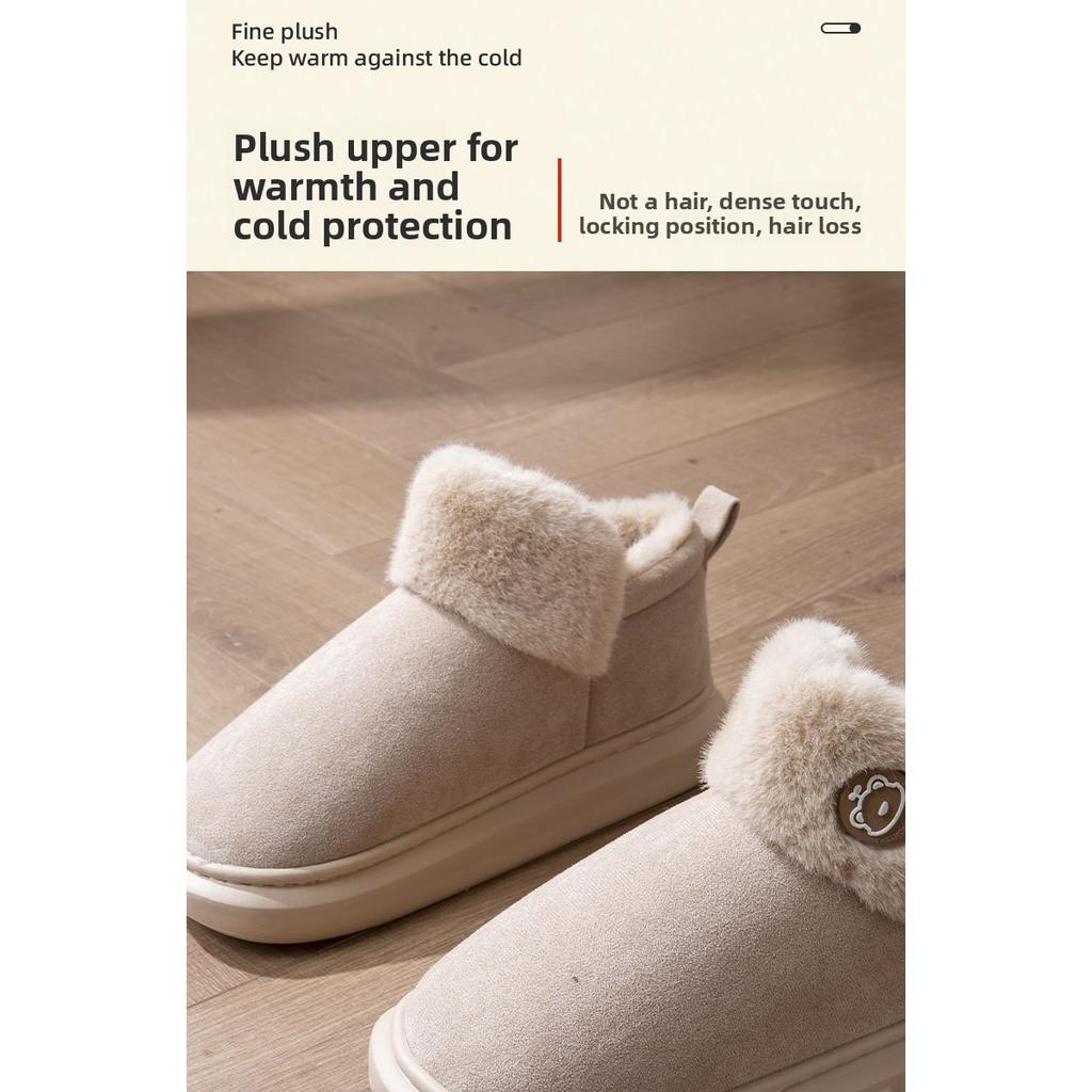 Baumwollpantoffeln mit dicker Sohle für Damen im Winter, mit Plüsch für Büro und Zuhause, rutschfest, warme Taschen und Baumwollschuhe zum Ausgehen