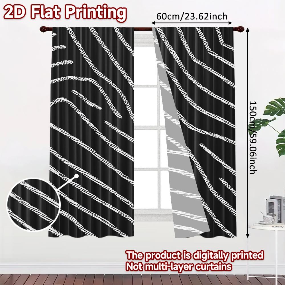 Set aus 2 minimalistischen flach bedruckten Vorhängen ohne Stange Fließendes Linienkunst-Design Neujahrsfest Garn Heimvorhang Polyester