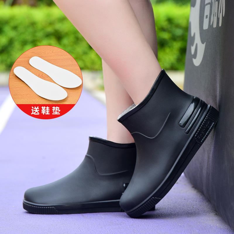 

Fashion women s rain shoes short tube outer wear water shoes warm non-slip rain boots waterproof boots kitchen car wash work rubber shoes 36 чёрный