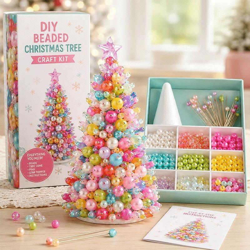 Kit de manualidades para árbol de Navidad con cuentas DIY, Mini árbol de cuentas con adorno superior exquisito, Decoración de mesa navideña hecha a mano para el hogar Christma