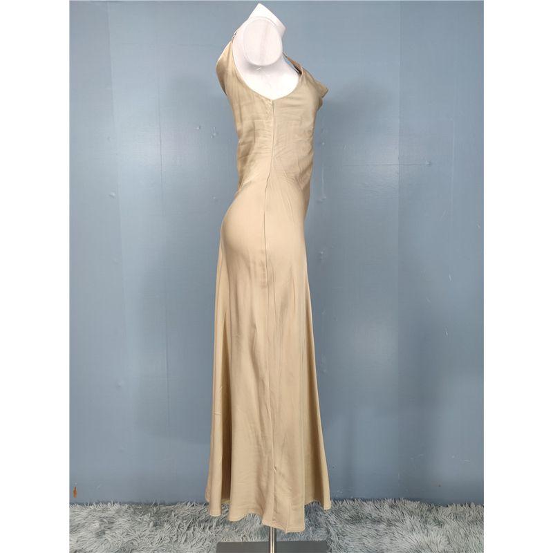 Foreign Trade Order Sexy Gyaru European and American Sling Swing Collar Fashion Smooth Fabric Split Personality Slimming Royal Sister Dress