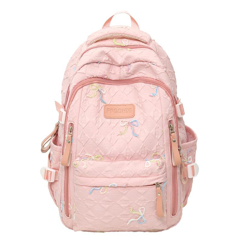 Stylish And Cute Bow Backpack Women'S Fresh Puffs Class Schoolbag Primary School Students Lightweight Weight Weight Reduction Backpack