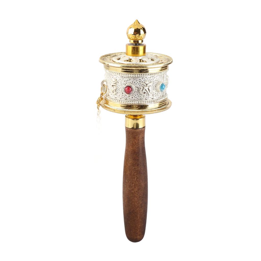 Hand Held Tibet Prayer Wheel 6 Words Mantra Double Bearings Silent Auspicious Hand Cranking Buddhist Prayer Wheel Silver