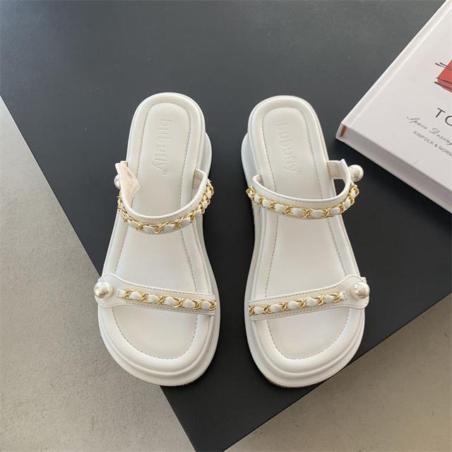 Chain Wedges Slippers Beach Women Shoes Platform Flip Flops New Summer Sandals Casual Mid Heels Shoes Pumps Mujer Slides