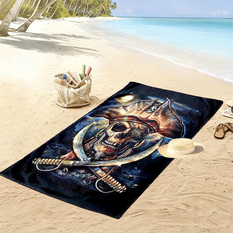 Pirate Art Print Beach Towel, Large Soft Quick Dry Towel for Beach Camping Swimming