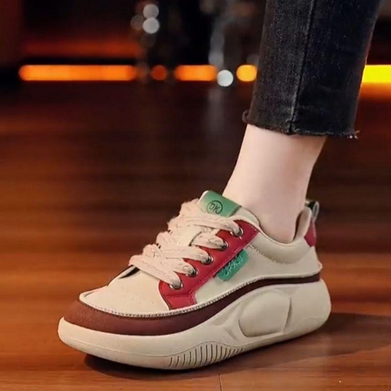 

Autumn new thick-soled heightening small leather shoes women s fashion versatile soft-soled student white shoes casual sports trend 35 червоний