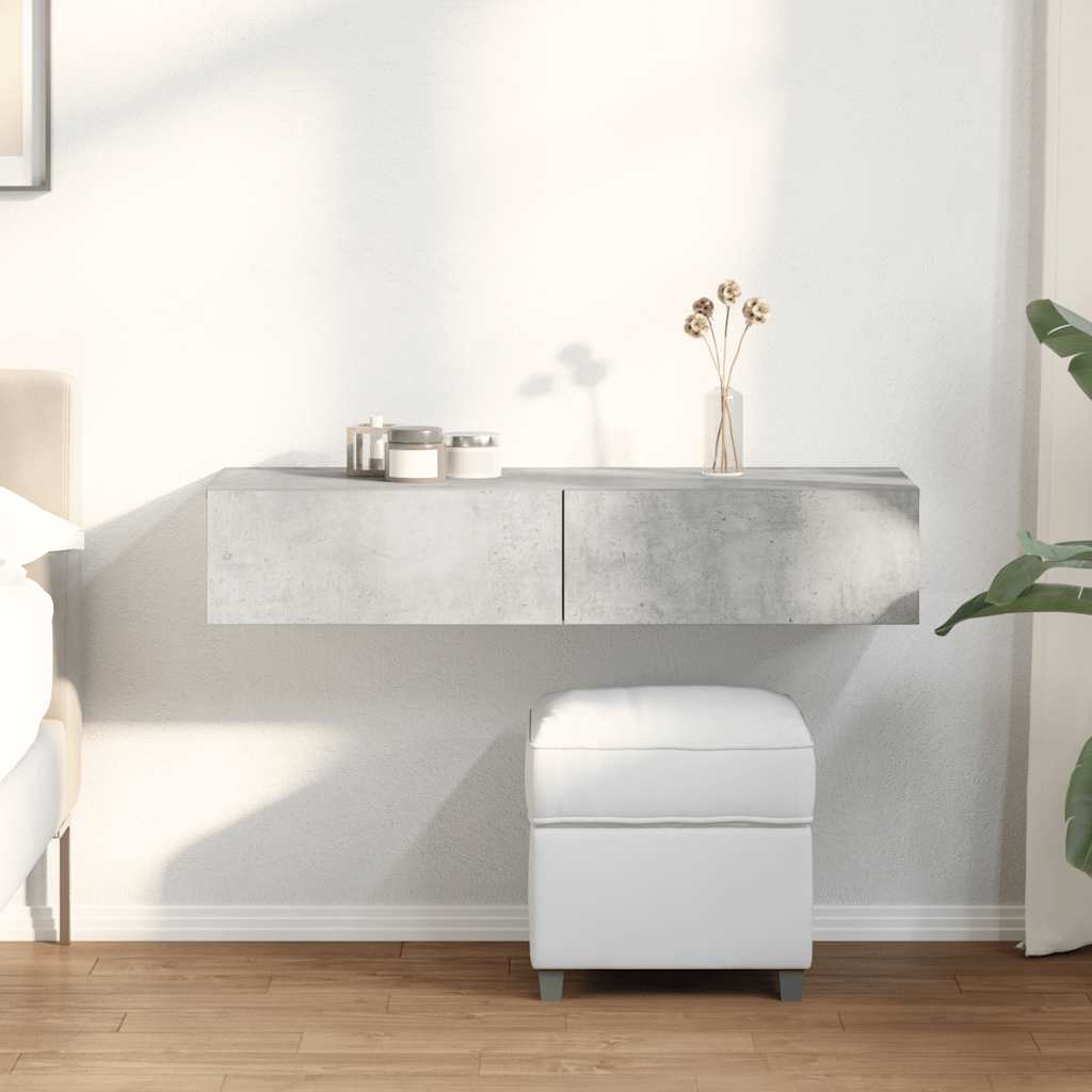 Wall Mounted Shelf with Drawers Concrete Grey 100 x 36 x 19 cm Particleboard