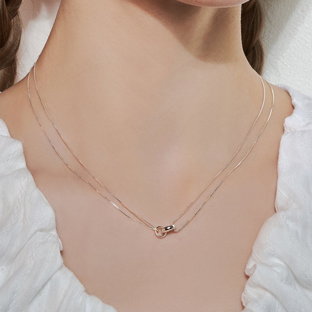 [Hei][Sv925]White O-Ring Layered Necklace
