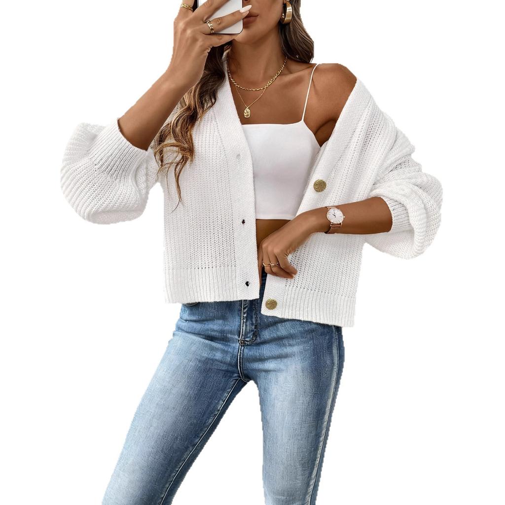 Women's Machine-woven Sweater - New Autumn-winter Style - Simple Short Sleeve Buttoned Coat - Sweater Cardigan