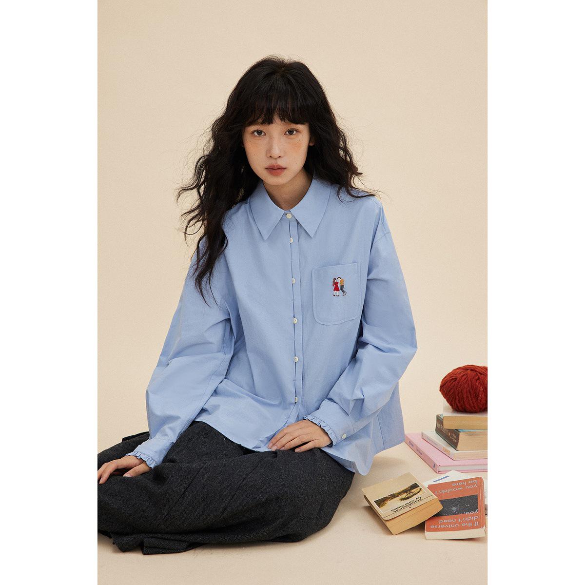 Novelist 11 Women s French Plaid Embroidered Long Sleeve Loose Fit Shirt M