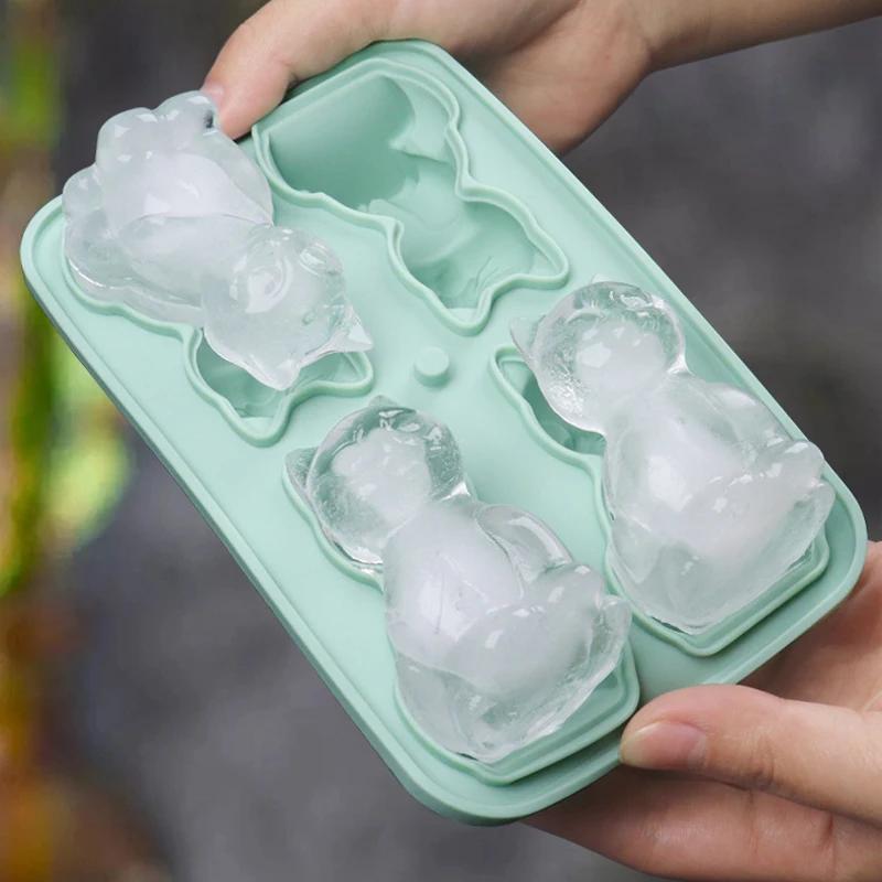 3D Cat Shape Ice Cube Mold Silicone Ice Tray for Whiskey Cocktail Ice Maker for Summer Drink Flexible Easy Release Reusable Mold