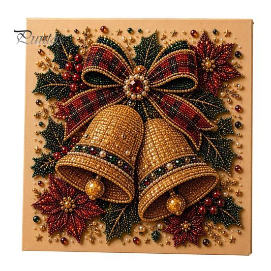 Artistic Faux Pearl Bead Mosaic Christmas Art Kit, 20x20cm Xmas Painting DIY Decorative Gemstone Wall Sparkling 3D Diamond Craft Kit for Adults,
