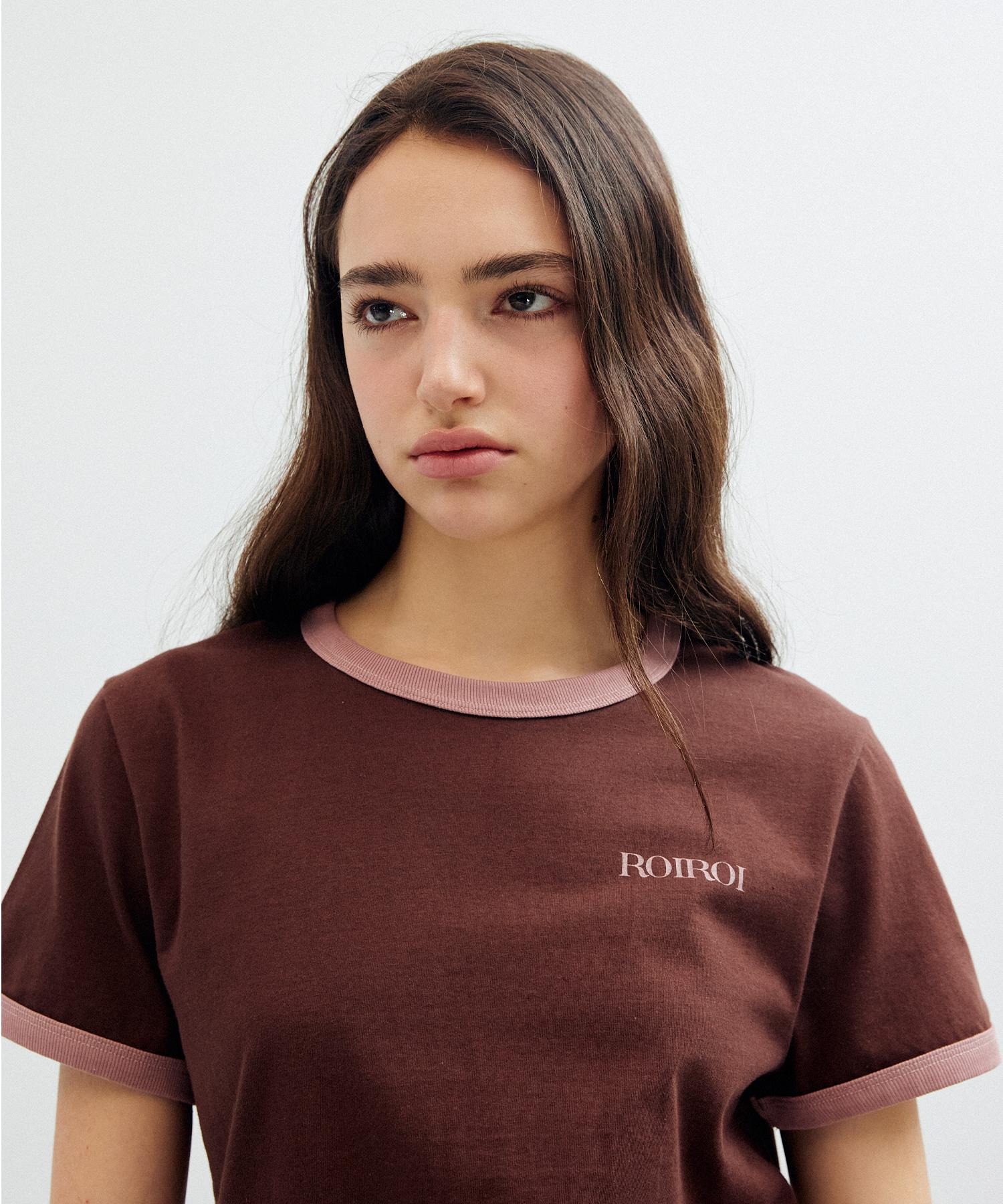 Roi Roi Ringer Logo Short Sleeve T-Shirt - Brown Brown/Free