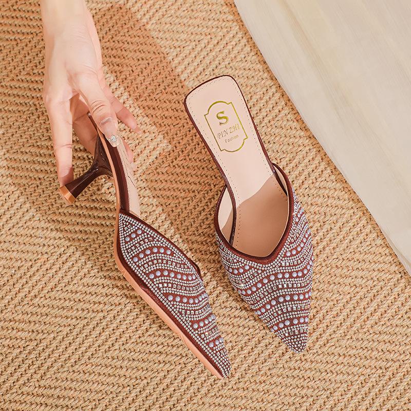 

Полностью бриллиантовая атласная сумка голова полушлепанцы женственный простой темперамент легкий рот тонкий каблук не устают высокий каблук сандалии 39 красный