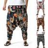 Herren Hose Bedruckt Tiefer Schritt Sommer Multi-Taschen Lockere Hose für Strand