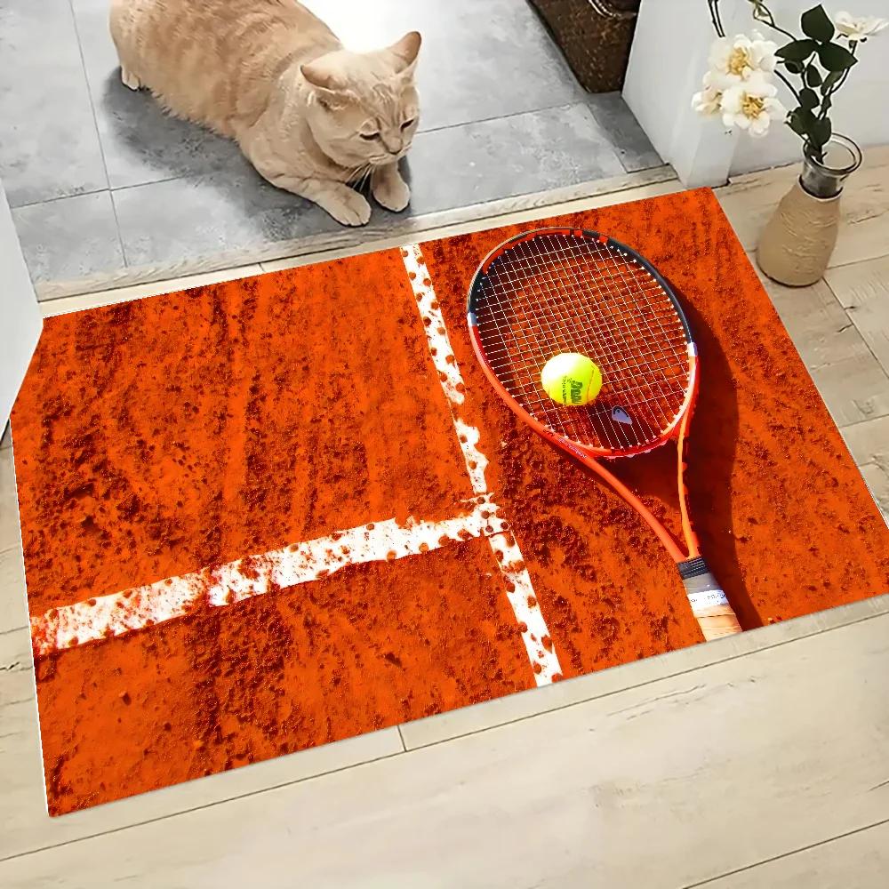 Tennisplatzbodenmatte: Grafisch Bedruckte Flanell-Fußmatte, Badezimmer Kücheneingang Teppich, Stilvolle Heimdekoration