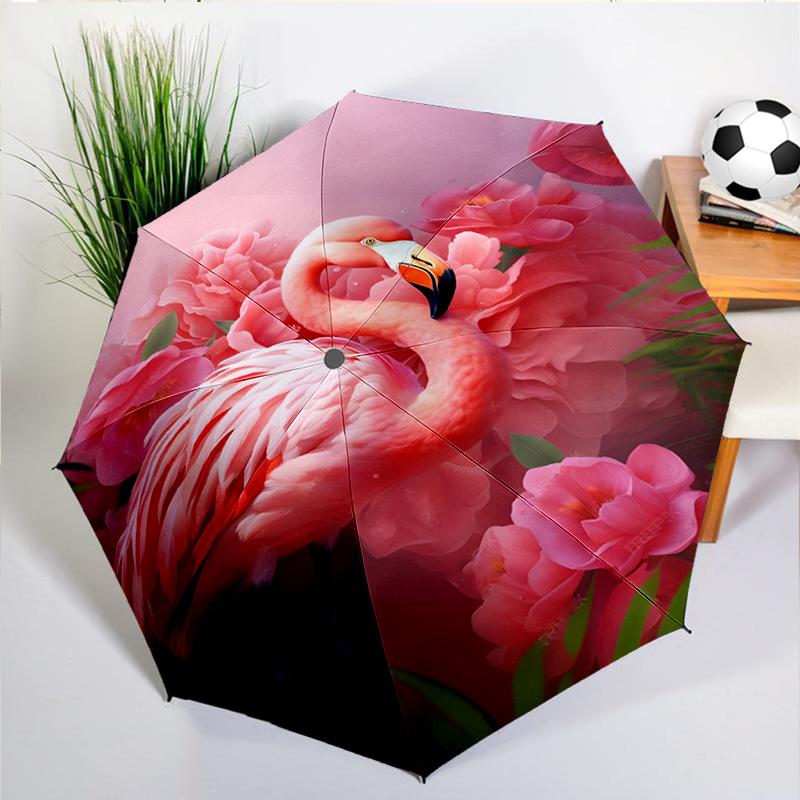 Cartoon Rosa Flamingo Regenschirm Automatisches Öffnen/Schließen, Stabiler Eisenrahmen & 8-Rippen-Struktur, Regenschirm für Damen & Herren, Weihnachtsgeschenke