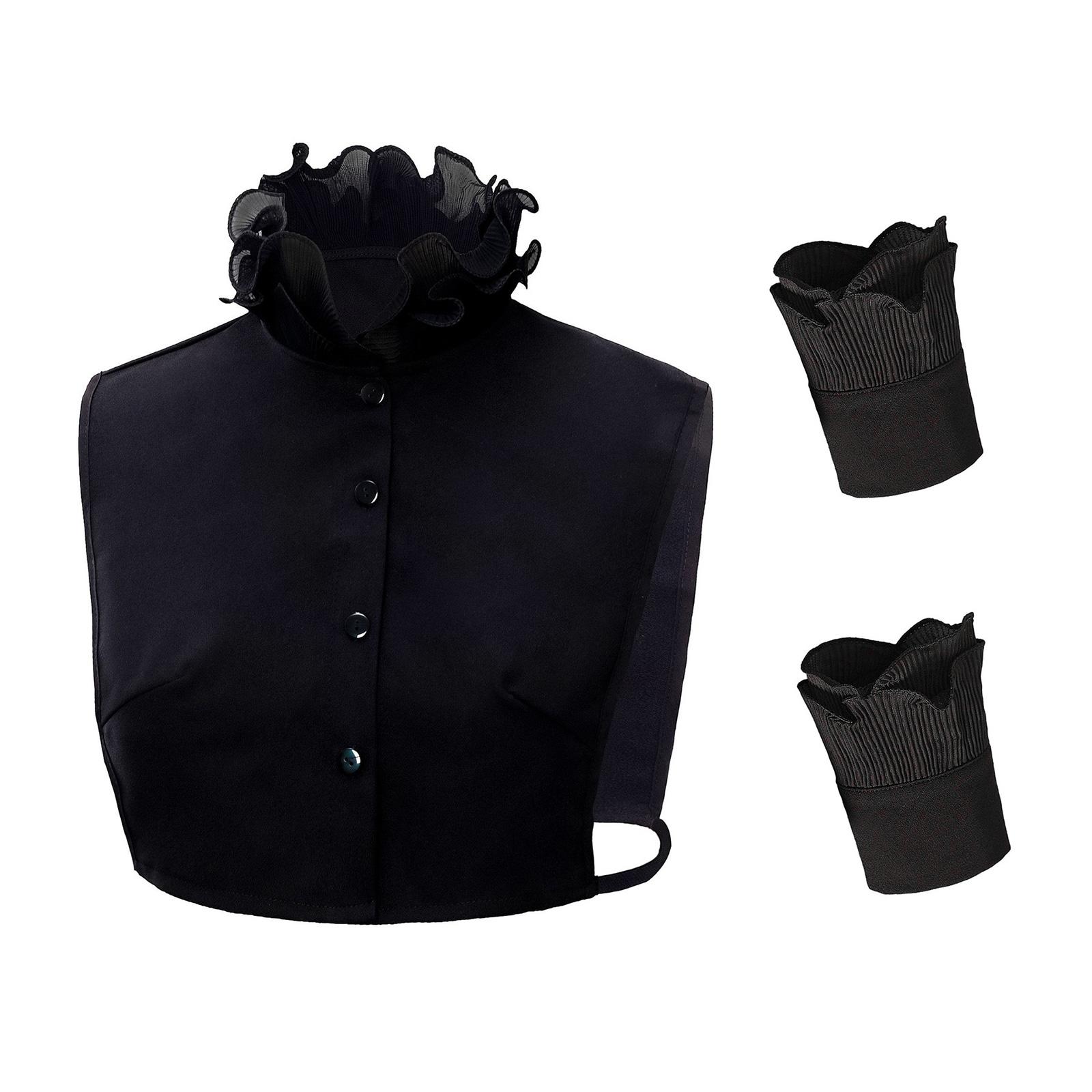 

Рубашка-половина с оборками, стойкой, ложным воротником и манжетами на запястьях, комплект ложных рукавов, съемные аксессуары для одежды для женщин чёрный