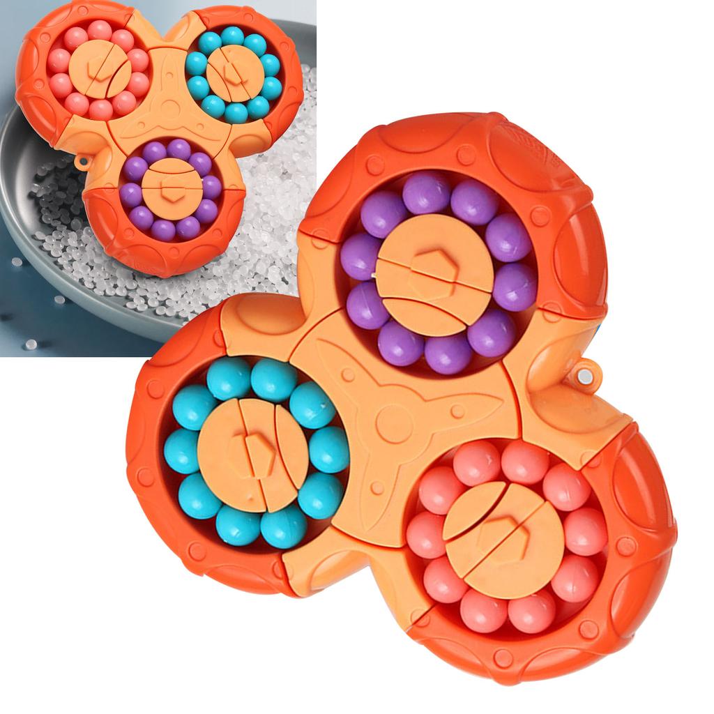 Rotating Bean Toy 6 Sided Rotating Bean Speed Toy Funny Stress Reduction Fingertip Puzzle Games for All Ages Orange