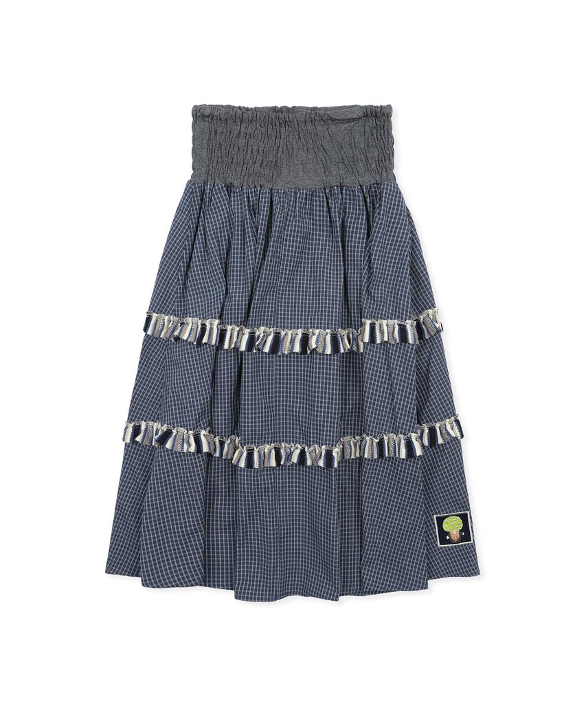 Lunakihu Wxsk019 Yurarimori Check Smoked Banding Skirt (Navy)