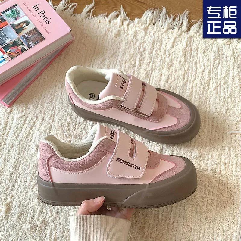 Fashion Velcro little white shoes women's 2025 spring new ins retro versatile casual board shoes pink platform German training shoes