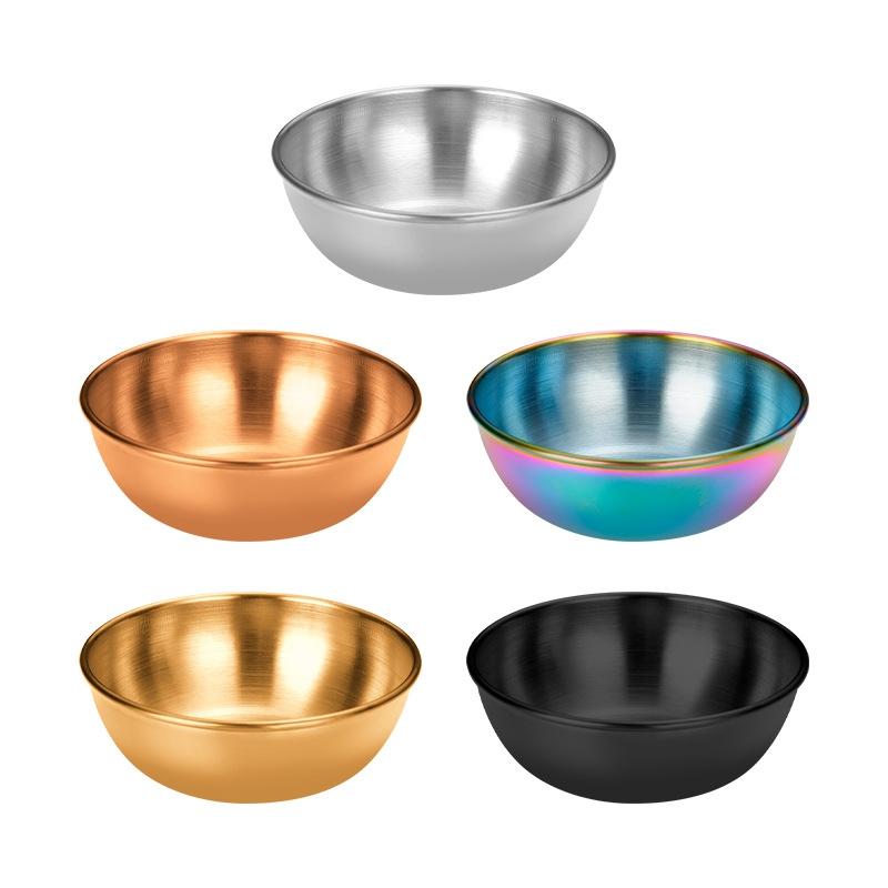 5 Color Round Food Sauce Plate Stainless Steel Seasoning Dish Hot Pot Dipping Bowl Vinegar Soy Saucer Appetizer Serving Tray