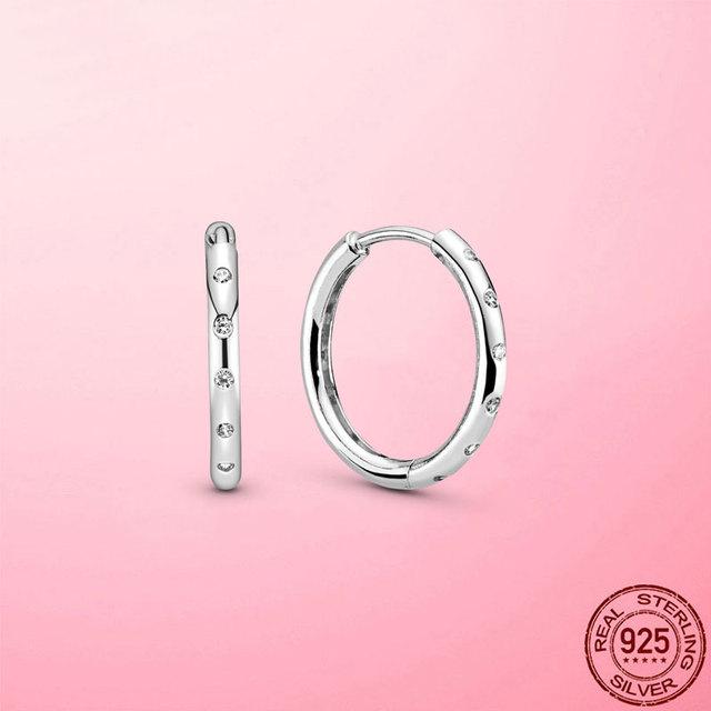 Brincos 925 Sterling Silver Classic Silver Circle Hoop Earrings Clear Zircon Earrings for Women Fashion Jewelry Silver Gift