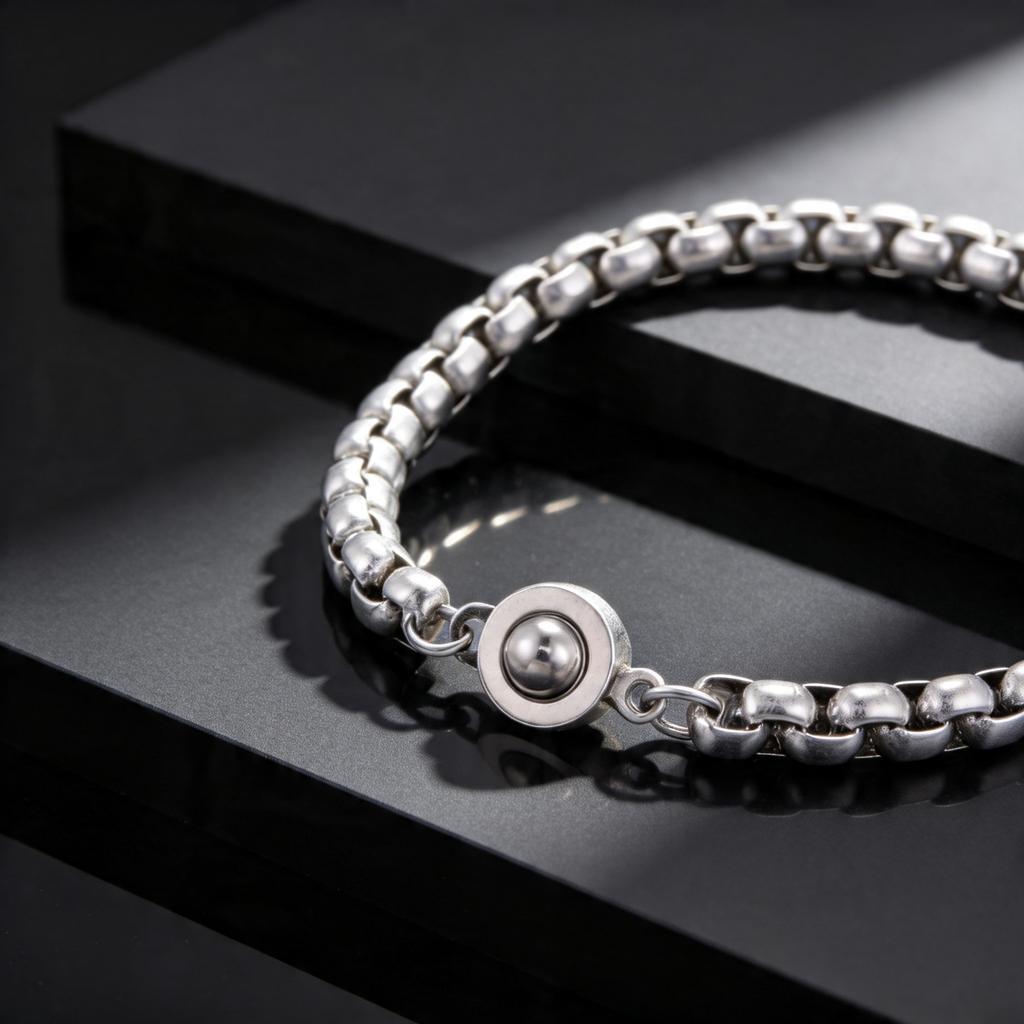 Minimalist Stainless Steel Square Ball Chain Bracelet for Men, Fashion 5mm Adjustable Link Round Buckle Bracelet, Punk Jewelry