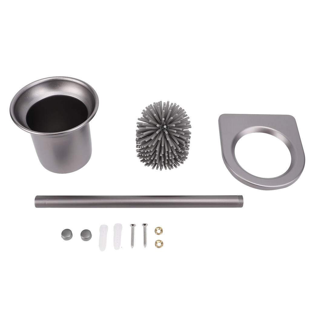 Toilet Brush with Storage Holder Wall Mounted Aluminum Alloy Long Handle Toilet Scrubber for Home