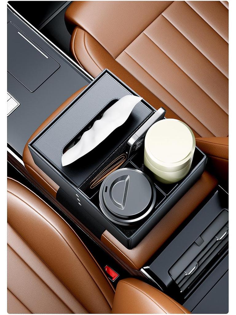 High-End Multifunctional Car Console Storage & Cup Holder with Tissue Box