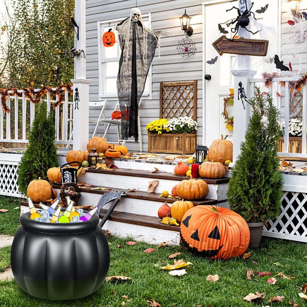 Halloween Inflatable Drink Cooler Inflatable Halloween Cauldron Drink Cooler 22X18 Inch Decorative Candy Container Horror For
