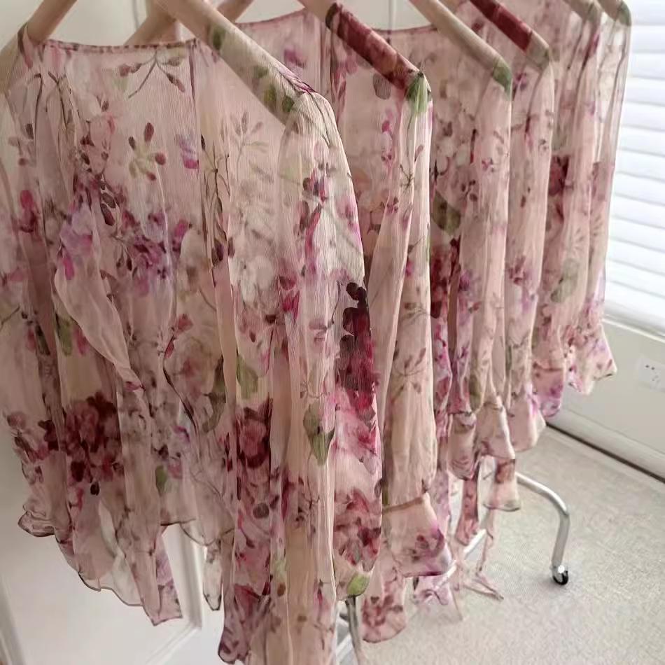 2023 Summer Imitation Silk Printed Shirt Top