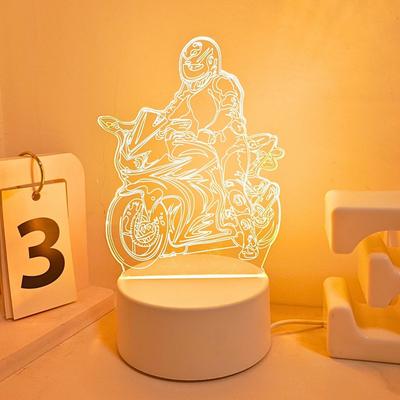 Luz noturna criativa 3D de motocicleta alimentada por USB, luz decorativa para casa sala de estar quarto, luz de presente de feriado