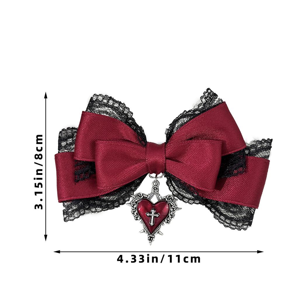 Gothic Lolita Style Hair Clip Black Ribbon Bow Fashionable Hair Clips for Women
