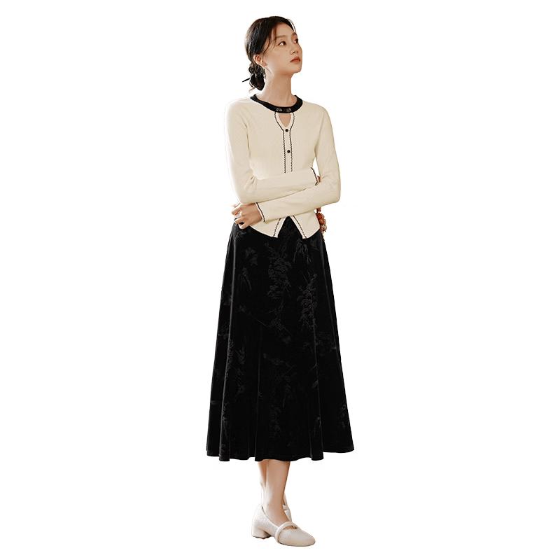 Women s New Chinese Style Velvet A-Line Skirt M