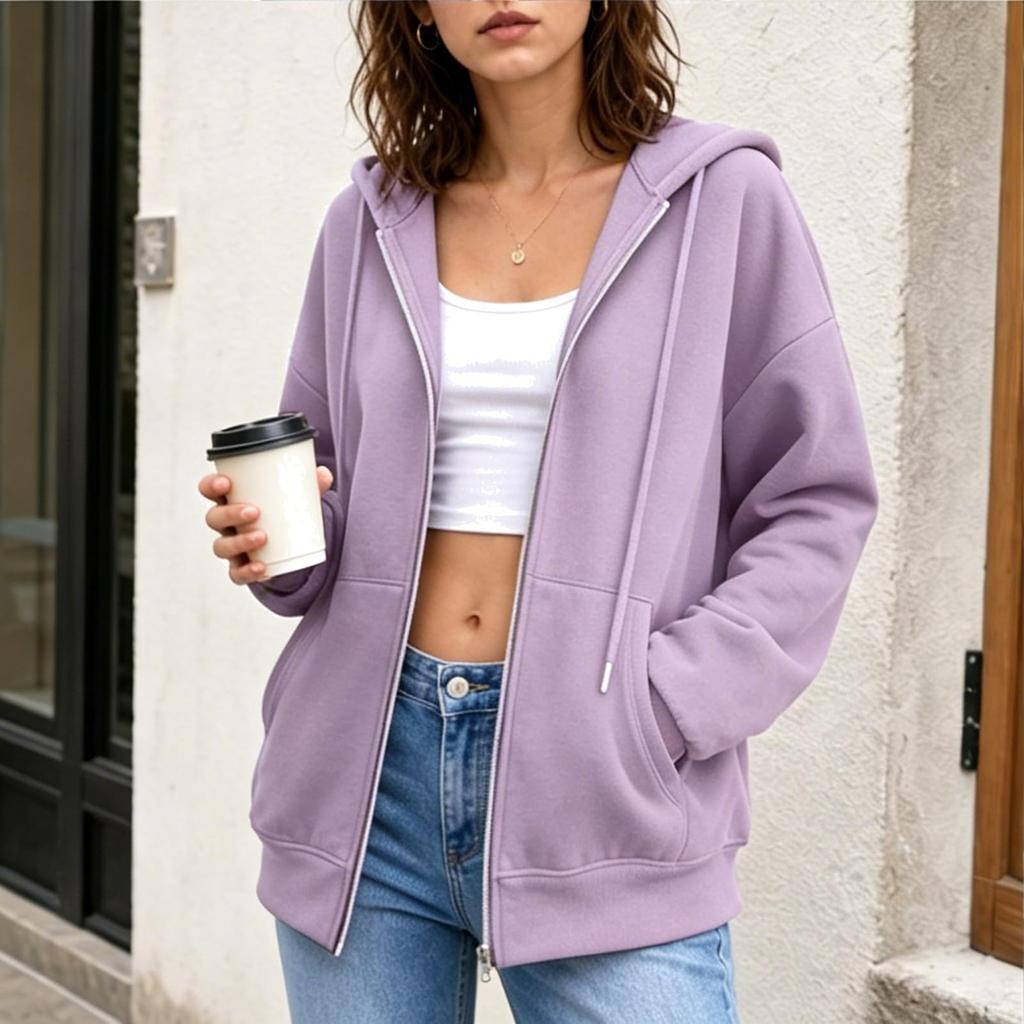 Women's Long Sleeve Color Hooded Sweatshirt Pullover for Everyday Wear