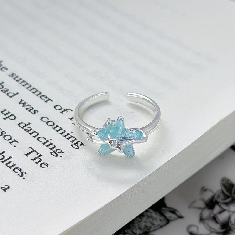 

Starfish Zircon Enamel Dopamine Retro Drip Glaze Open Ring Female Sweet Cool Light Luxury High Sense Ring Tide Adjustable opening