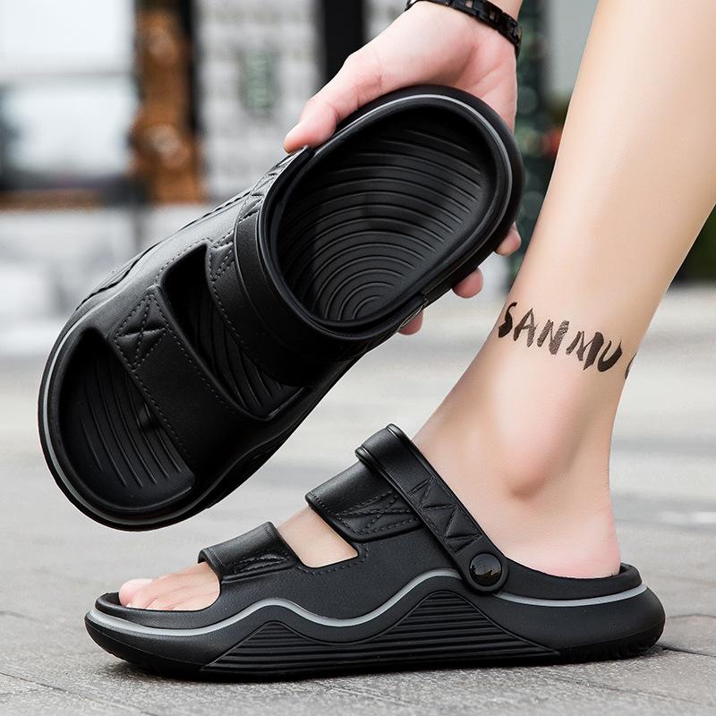 

Тапочки мужские новые летние для улицы толстоподошвенные нескользящие двойного назначения шлепанцы на одном слове наступающие на говно EVA пляжные крутые тапочки 45-46