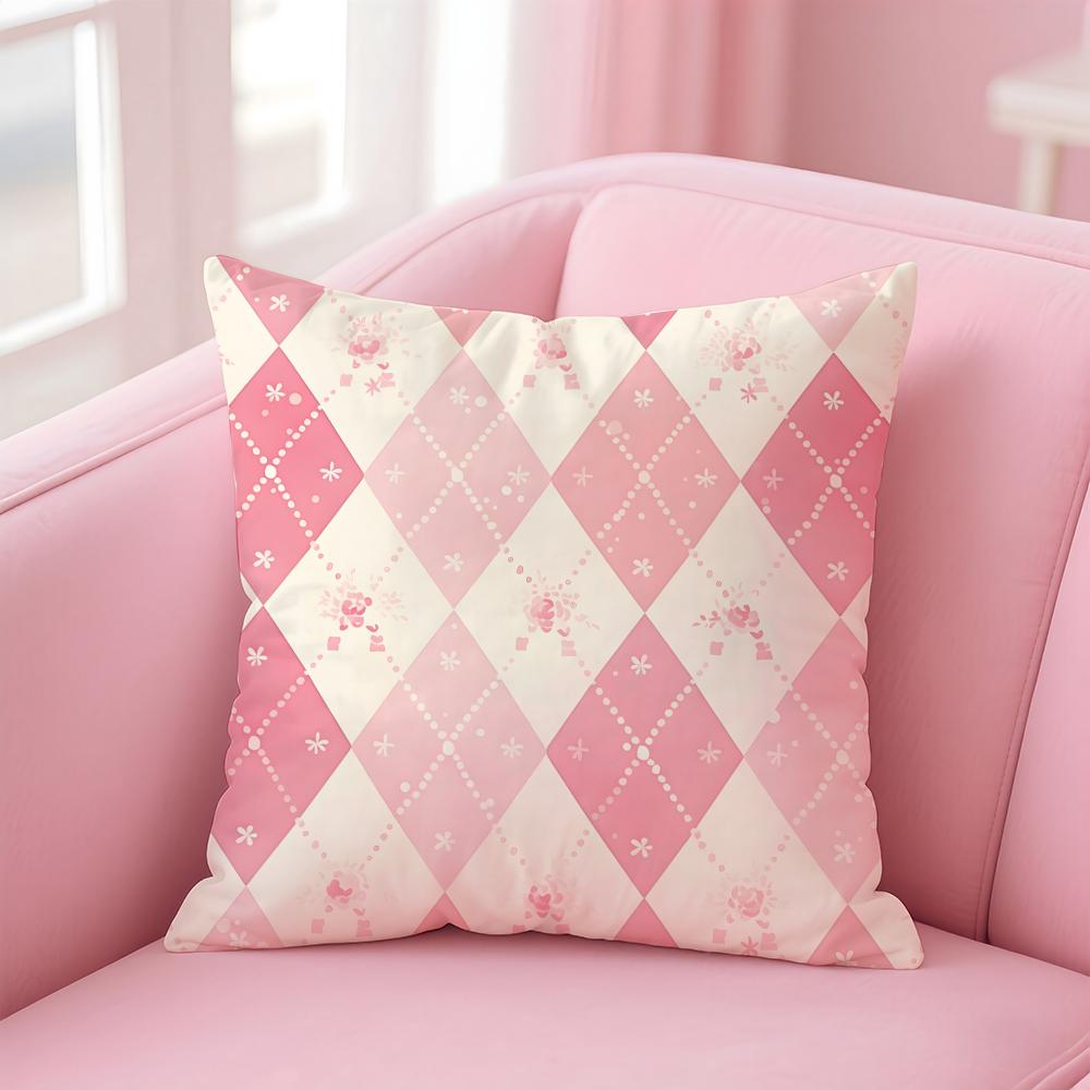 Pink and Purple Tartan Design Cushion Cover Pillow Case Ultra Soft Skin Friendly Fabric Cloud Like Comfort Concealed Zipper
