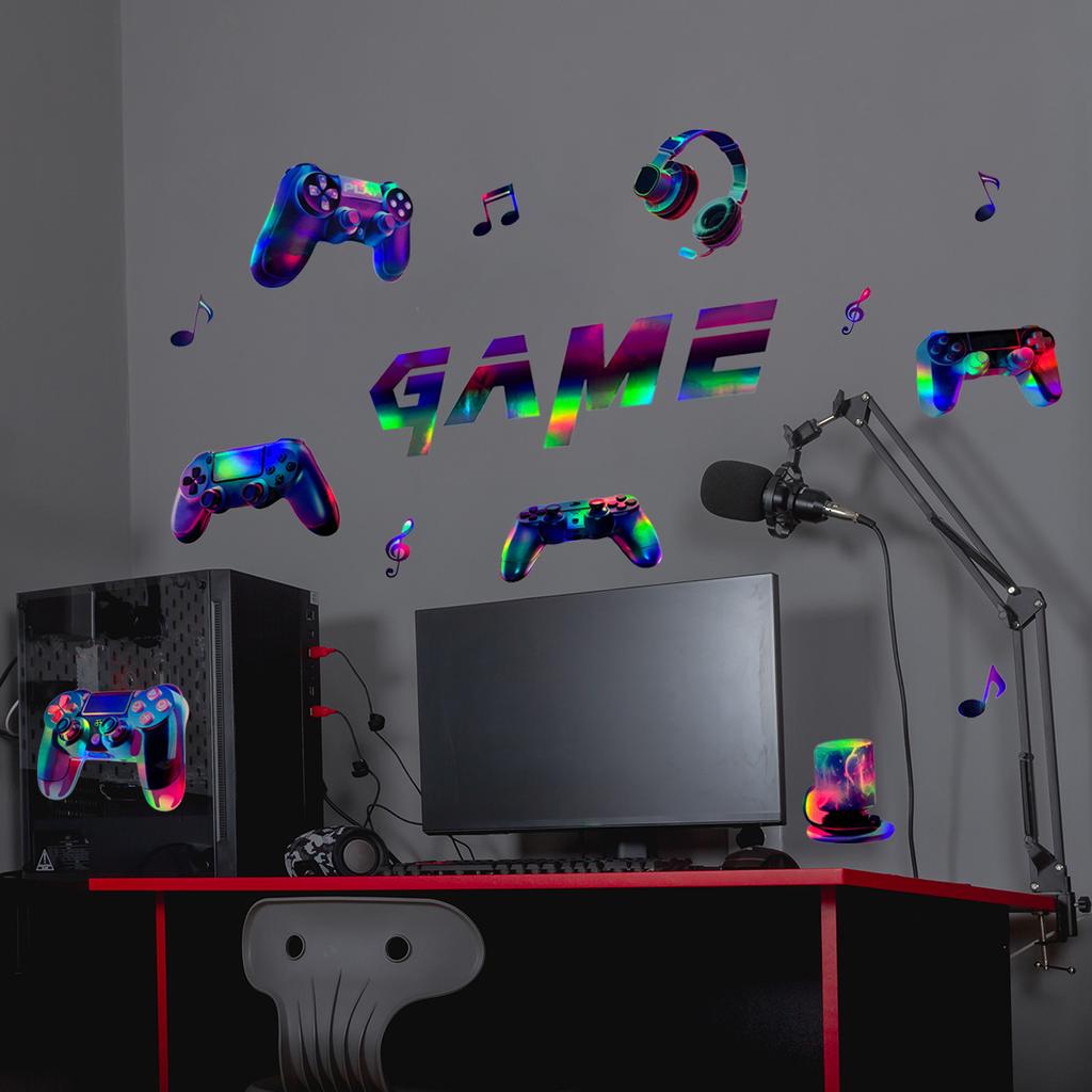 Ls13509 Laser Material Gradual Change Colorful Game Wall Sticker, Different Viewing Angle Pattern Color Is Different