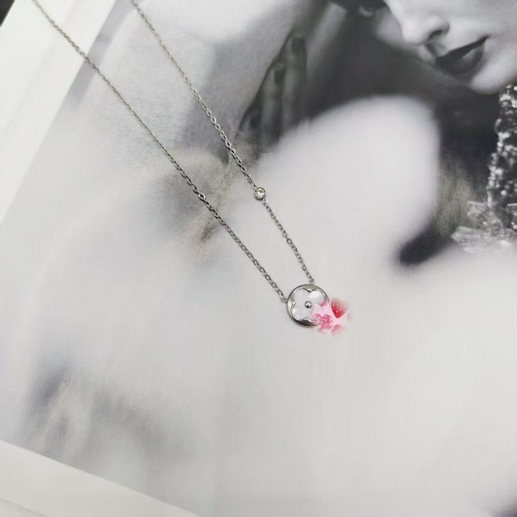 Europäische & Amerikanische Titanstahl Vierblättriges Kleeblatt Halskette für Damen - Bunte Schlüsselbein Kette, Trendiger Schmuck