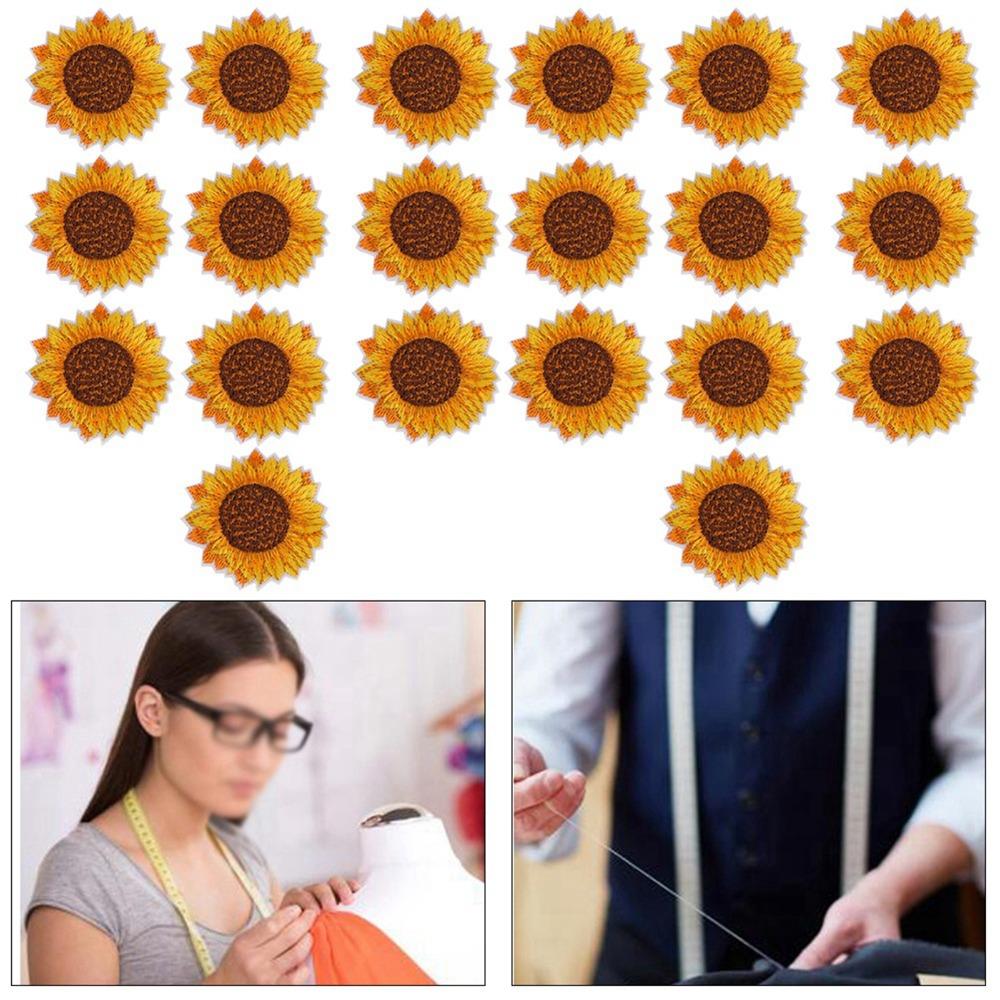 20 Stück DIY Bastel Sonnenblumen Stickerei Aufnäher Stickerei Zubehör Aufnäher zum Aufnähen Kleidung Dekoration