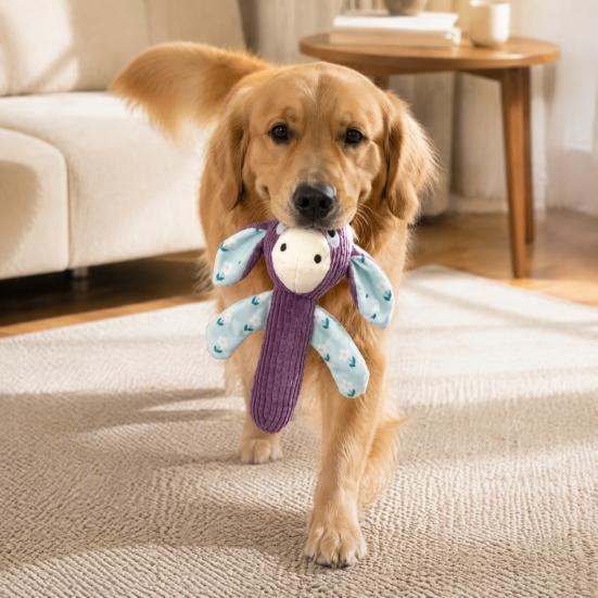 Durable Dog Chew Toys Squeaky Plush Toy, Cute Animal Shape, Corduroy Crinkle Paper Reinforced Suture Pet Playthings Interactive Teeth Grinding Toy