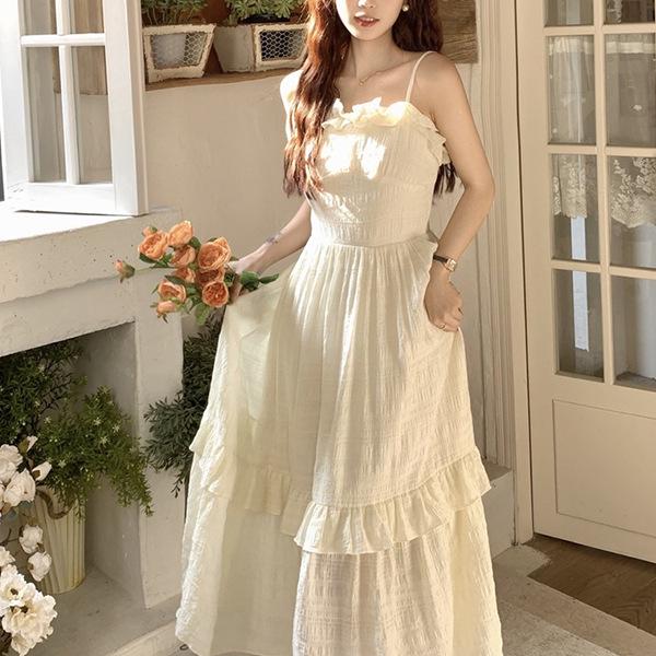 Mushroom Edge Suspender Dress: Sweet Waist-Slimming, Fairy-Inspired Summer 2025 Long Dress for Women